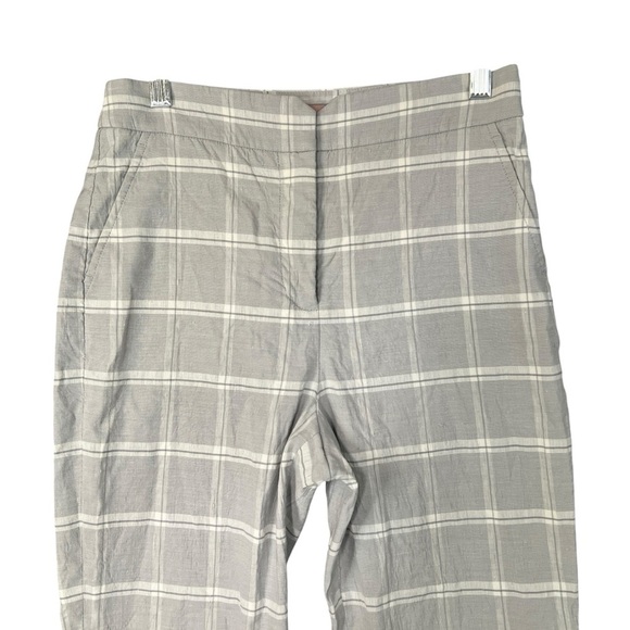 TAILORED by REBECA TAYLOR Linen Blend Trouser Pant Grey White Plaid Size 2 - Picture 3 of 12